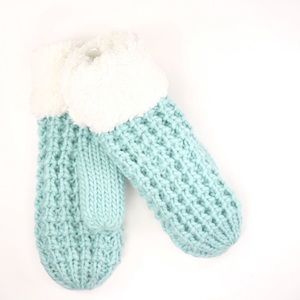 FINAL PRICE light blue chunky knit sherpa mittens